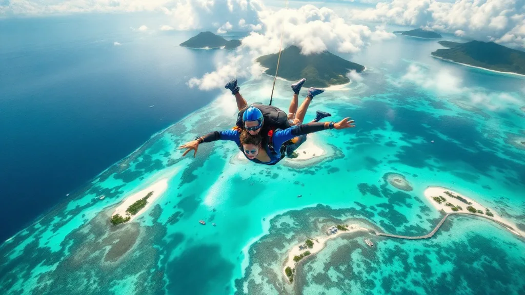 Tandem skydiving over the Karimunjawa islands (AI-generated illustrative image)